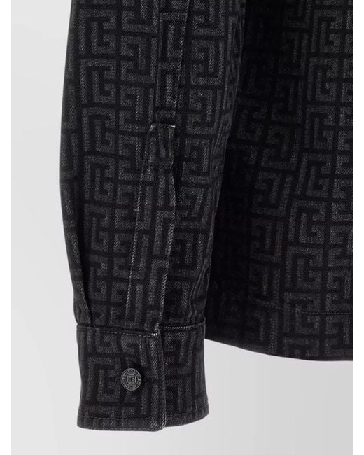 Balmain Blue Monogram Overshirt Straight Cut Chest Pockets for men