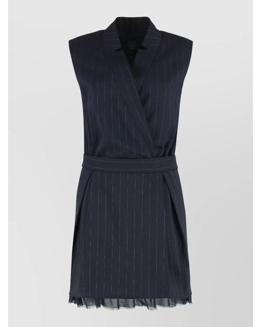 Pinko Blue Short Sleeveless Wool Wrap Dress Belt
