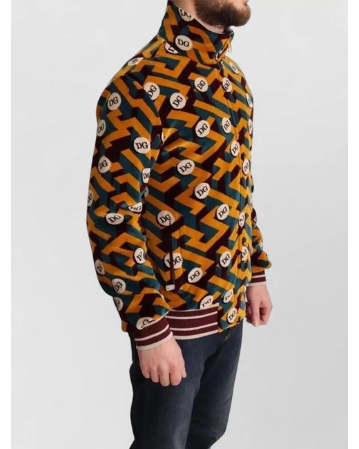 Dolce & Gabbana Brown Velvet Logo-Print Bomber Jacket for men