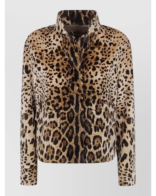 Max Mara Multicolor Leopard Velvet High Collar Jacket