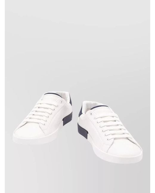 Dolce & Gabbana White Leather Lace-Up Sneakers for men