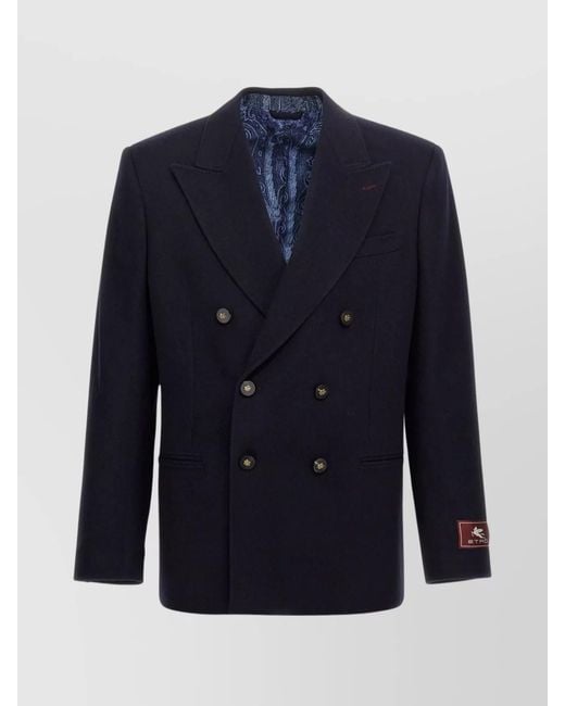 Etro Blue Cashmere Single Breasted Blazer for men
