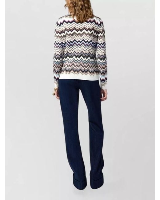 Missoni White Zigzag Motif Turtleneck Sweater Long Sleeves