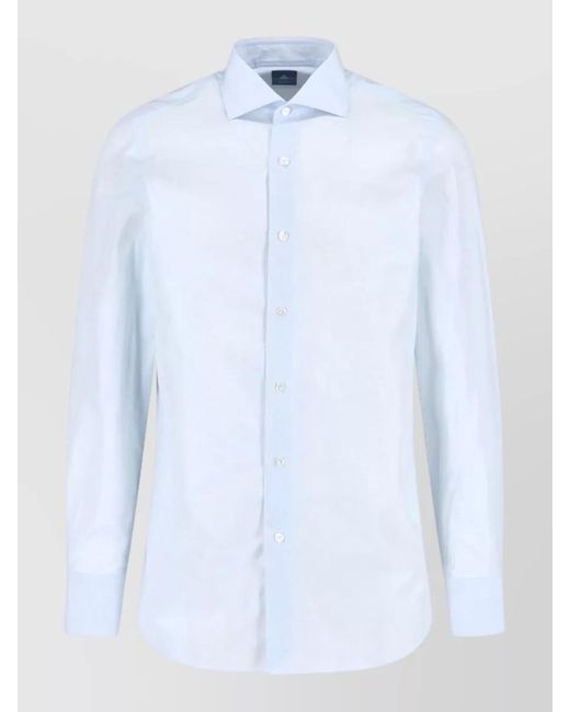 Finamore 1925 White Shirt Button Down Collar Curved Hem Long Sleeves for men