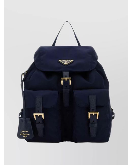 Prada Blue Small Nylon Backpack Featuring Adjustable Straps