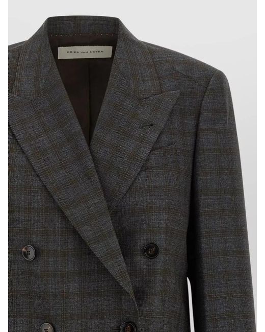 Dries Van Noten Black Wool Double-Breasted Checked Blazer