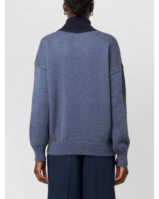 Alysi Blue Mohair Wool Turtleneck Color Block Jumper