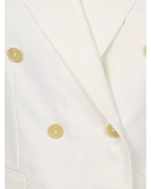 Erika Cavallini Semi Couture Natural Alberta Wool Twill Double Breasted Blazer Jacket