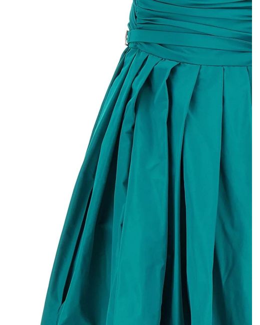Pinko Blue Dattero Dress Strapless Ruched Bodice Pleated Skirt