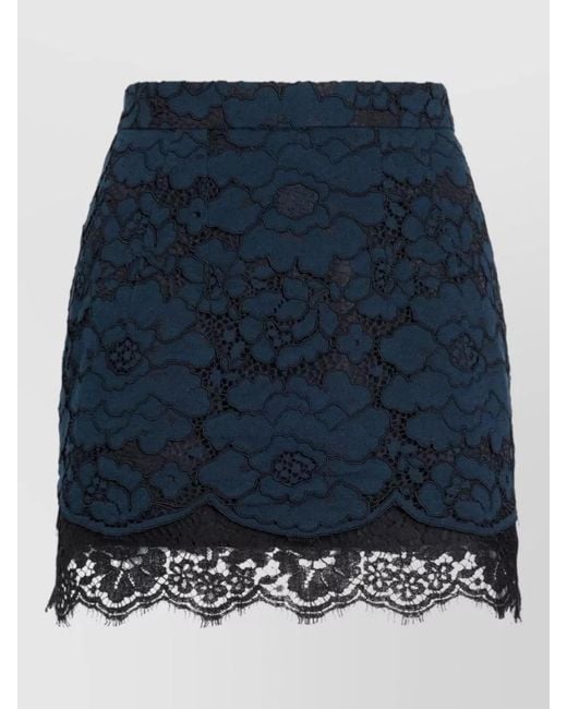 Patou Blue High Waist Midi Skirt Silk Lace