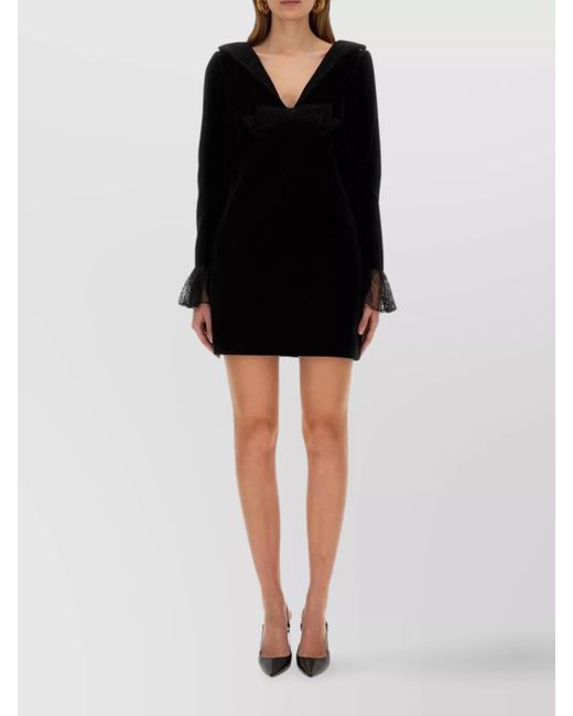 Nina Ricci Black Bow Detail Mini Dress With Lace Trim