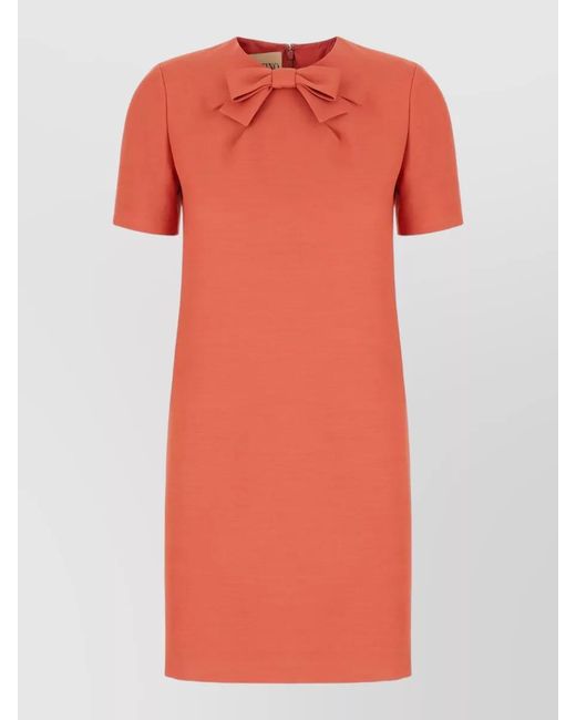 Valentino Orange Short Dress Wool Silk Blend Bow Detail