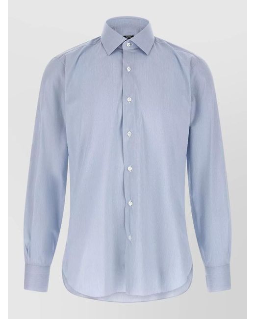 Barba Napoli Blue Tailored Poplin Shirt Button Down Collar for men