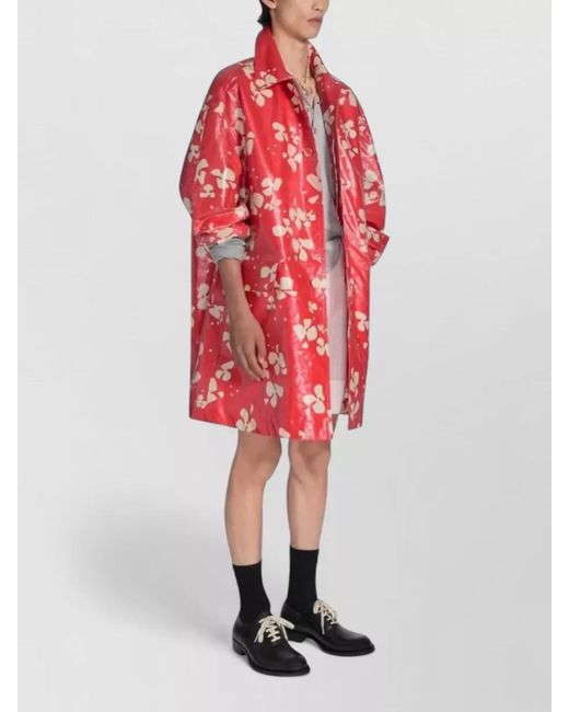 Dries Van Noten Red Robin Long Sleeve Floral Print Coat for men