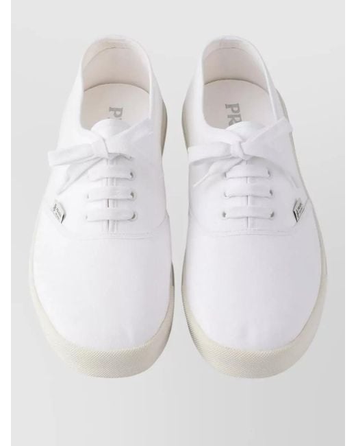Prada White Drill Low Top Sneakers Rubber Sole for men