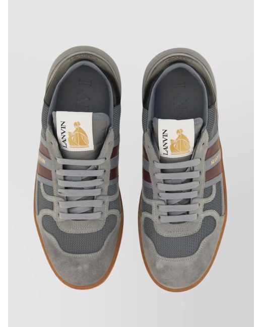 Lanvin Gray Leather Mesh Low-Top Sneakers