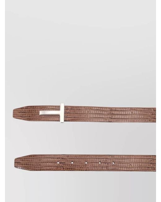 Tom Ford Gray Crocodile Effect Leather Belt Adjustable Design for men