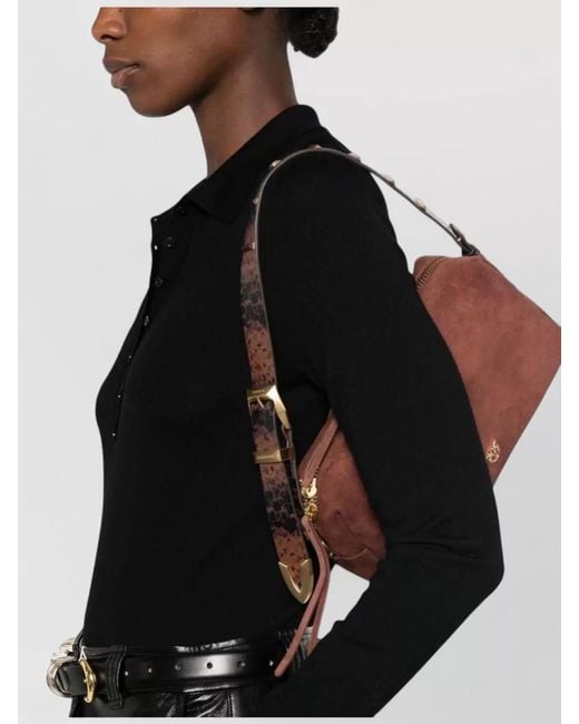 Pinko Brown Shoulder Bag Adjustable Strap Detachable Design