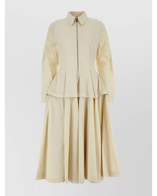 Bottega Veneta Natural Cotton Blend Flared Shirt Dress