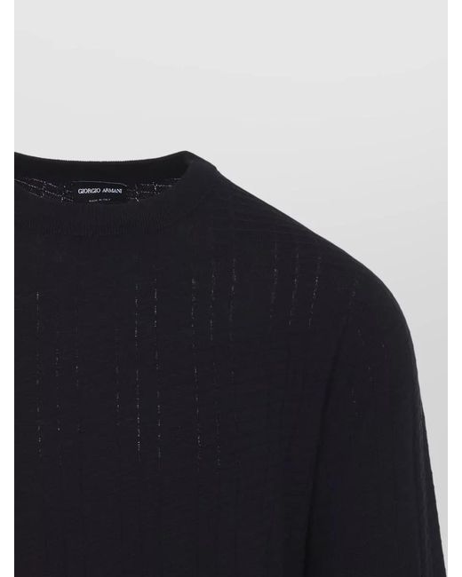 Giorgio Armani Blue Virgin Wool Textured Crew Neck Sweater for men