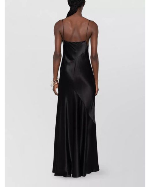 Alberta Ferretti Black Satin Maxi Dress V Neck Backless