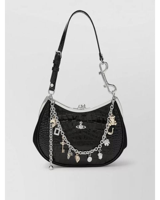 Vivienne Westwood White Shoulder Bag Crocodile Texture Chain Detail