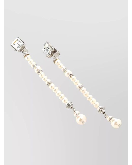 Alessandra Rich White Metal Drop Earrings Pearl Crystal Detailing