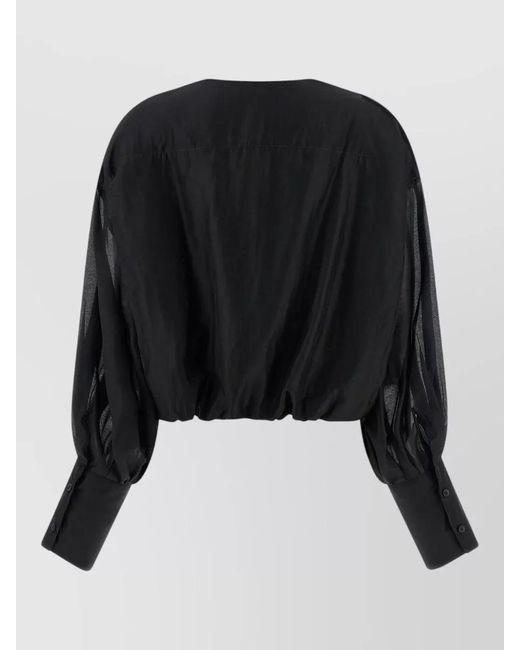 Thelatest Black Long Sleeve Top Round Neckline