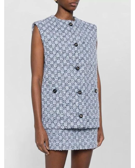 Gucci Blue Textured Sleeveless Top All Over Pattern