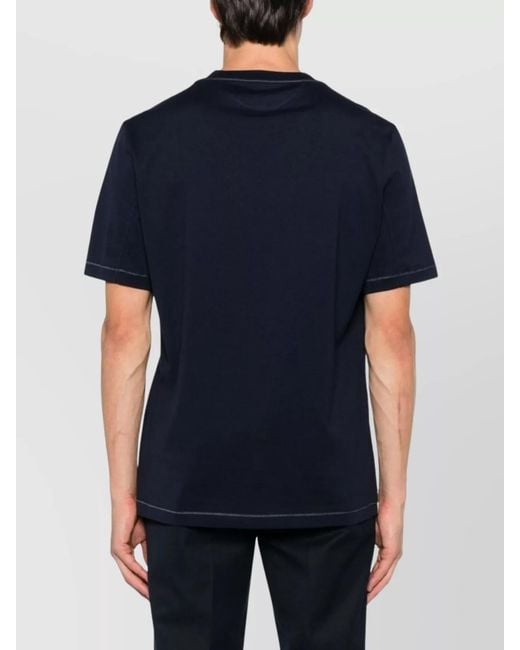 Brunello Cucinelli Blue Cotton Logo-Embroidered Crew-Neck T-Shirt for men