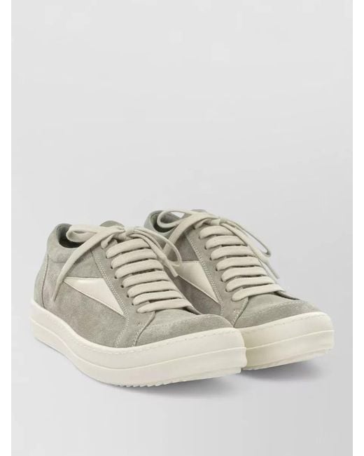 Rick Owens Natural Lace Up Low Top Suede Sneakers