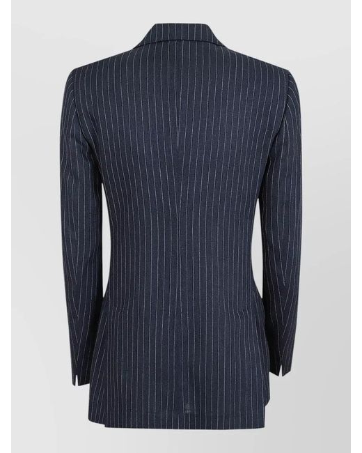 Lardini Blue Jacket Structured Shoulders Pinstripe Lapels Buttons