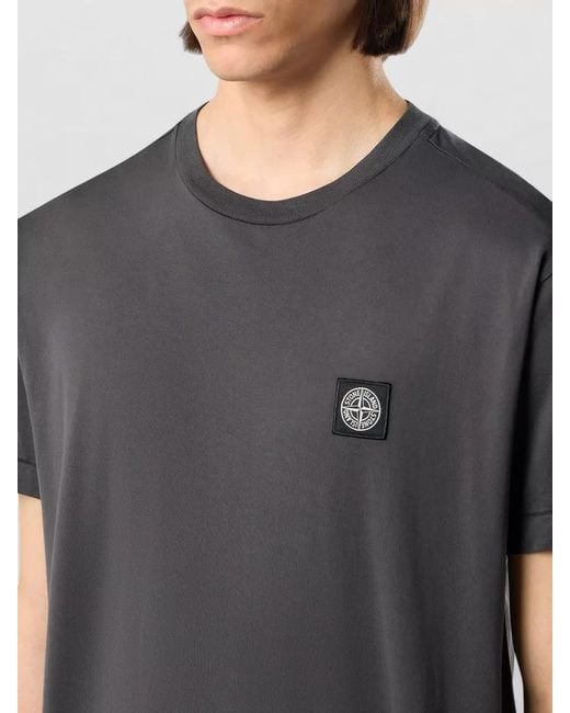 Stone Island Gray T Shirt Crew Neck Ribbed Neckline for men