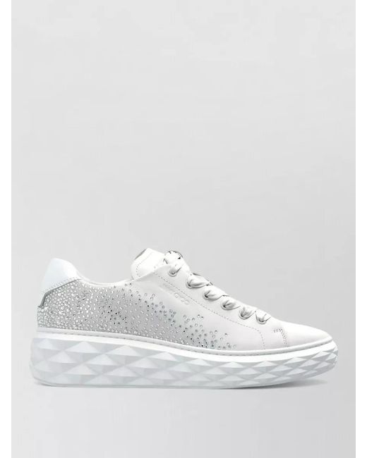 Jimmy Choo White Crystal-Embellished Leather Lace-Up Sneakers