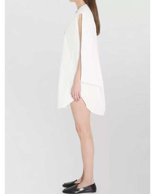Jacquemus White Cotton Sleeveless Draped Cutout Midi Shirt Dress