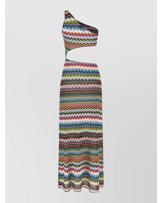 Missoni White One Shoulder Knit Dress Zigzag Detail