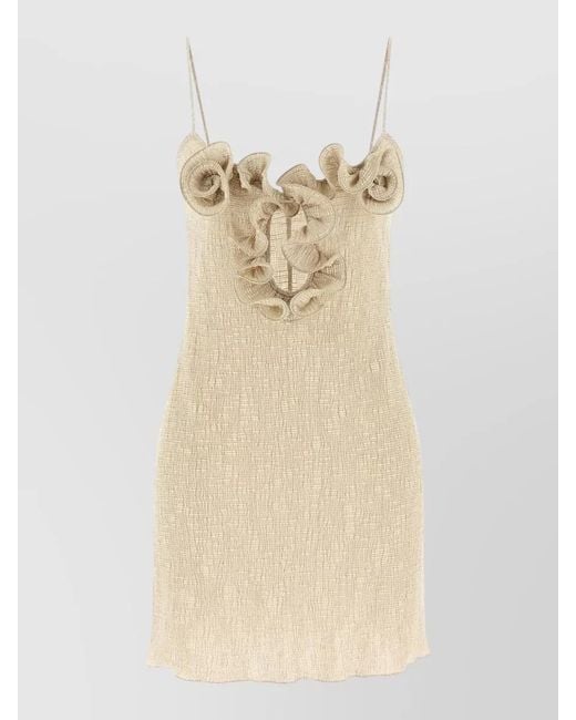 Magda Butrym Natural Dress 05 Spaghetti Straps Textured Ruffled Neckline