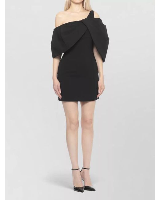 Solace London Black One Shoulder Draped Mini Dress Volant