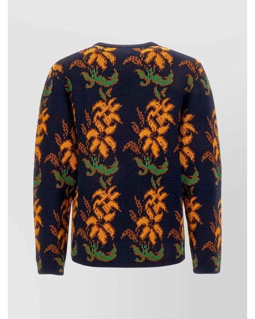 Etro Blue Ribbed Oversized Embroidered Wool Jumper for men