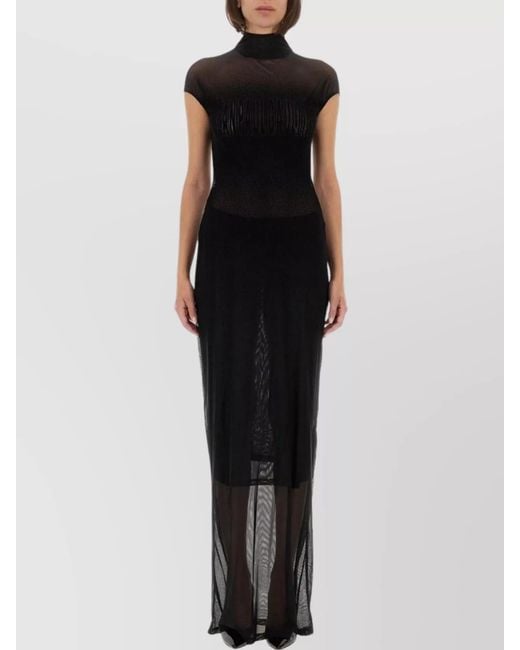 Jean Paul Gaultier Black Logo-Print Mesh High-Neck Short-Sleeve Maxi Dress