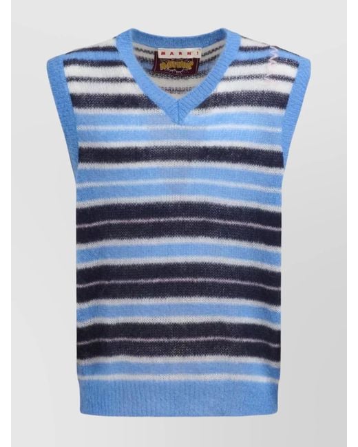 Marni Blue Mohair Blend V-Neck Sleeveless Sweater for men
