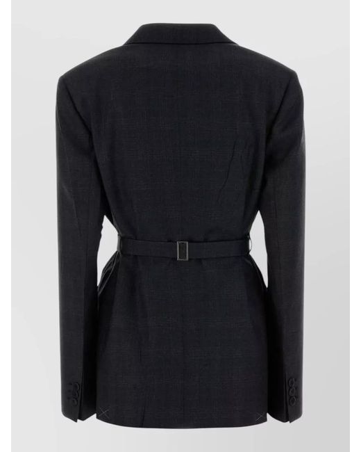 Prada Black Wool Blazer Embroidery Buttoned Cuffs Pockets Lapels
