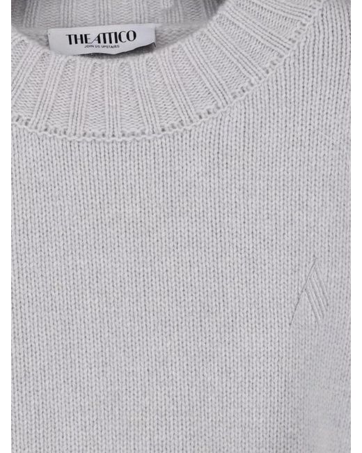 The Attico Gray Knit Top Crew Neck Asymmetric Hem