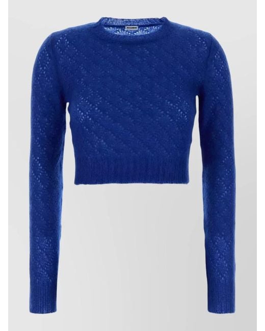 Jil Sander Blue Mohair Blend Cropped Sweater Round Neck