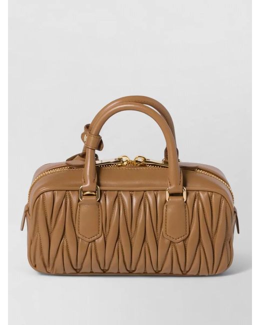 Miu Miu Brown Shoulder Bag Detachable Strap Quilted Top Handle