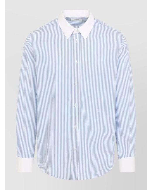 Céline Blue Shirt Button Down Collar Striped Pattern for men