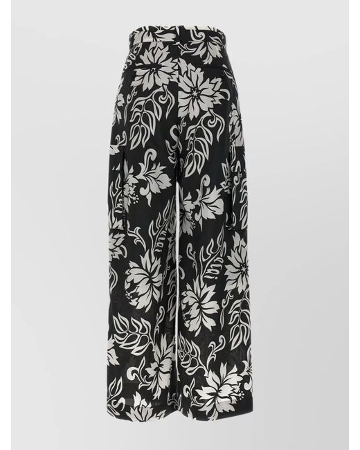 Sacai White Belted High Waist Floral Print Trousers