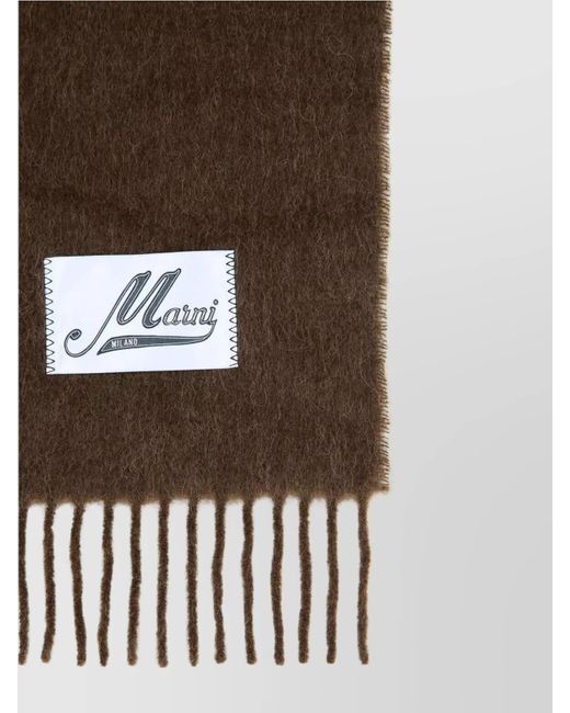 Marni Brown Soft Alpaca Blend Scarf With Fringed Edges