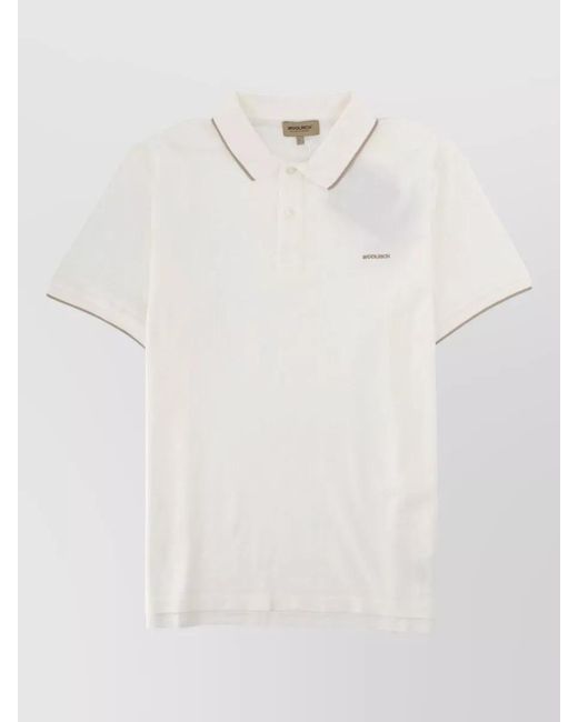 Woolrich White Short Sleeve Polo Collar Top for men