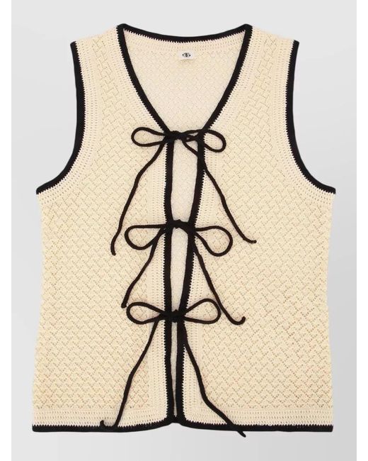 THE GARMENT Natural Textured Knit Vest Contrast Trim Tie